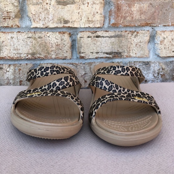 Crocs Patricia Tan Brown Leopard Wedge Slip On Sandals Women's Size 10 - Picture 3 of 13